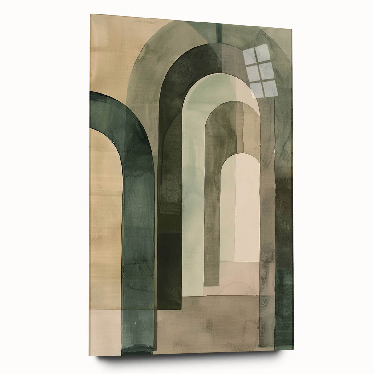 Abstract minimalist wall art displayed in a sleek acrylic frame, showcasing a harmonious blend of soft colors and geometric shapes, ideal for modern decor.