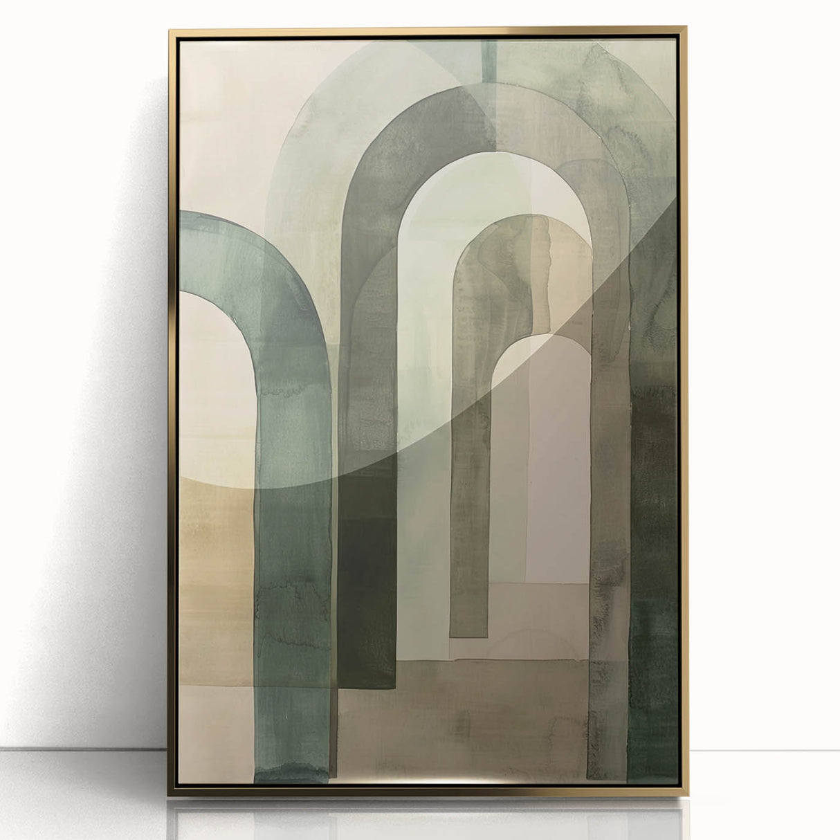 Framed abstract minimalist wall art with gold accents, showcasing a sleek design on an acrylic surface, ideal for modern decor and stylish interiors.
