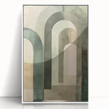 Framed abstract minimalist wall art in white acrylic, showcasing geometric shapes and soft tones, perfect for modern home decor and enhancing any living space.