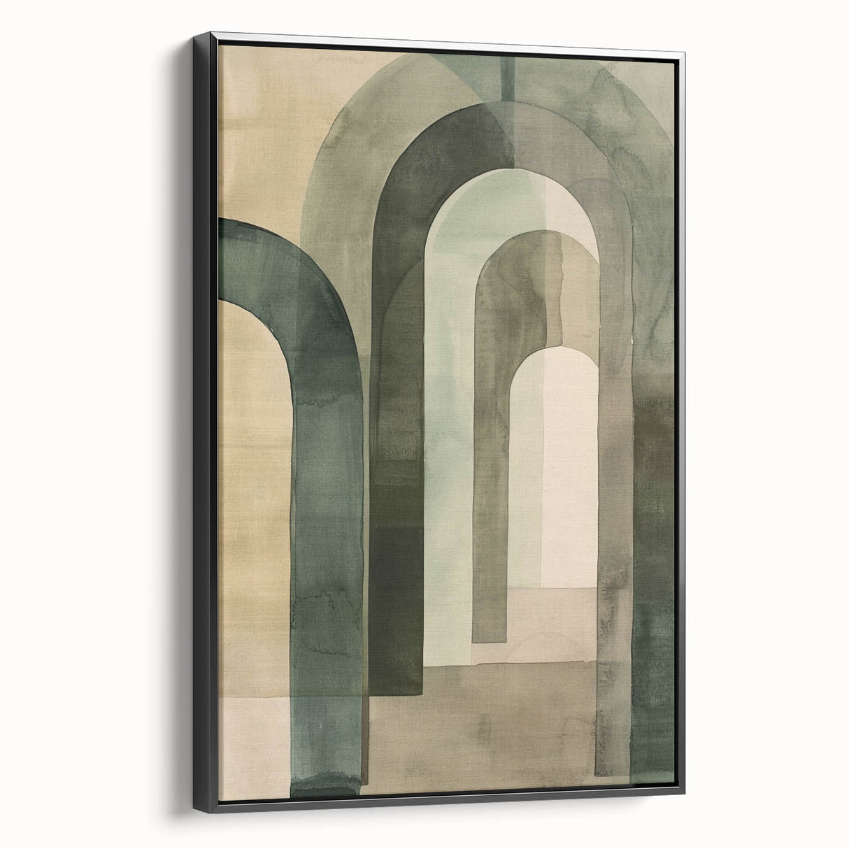 Framed abstract minimalist wall art featuring a striking black design, displayed from a side view to highlight its sleek profile and elegant finish, perfect for modern decor.