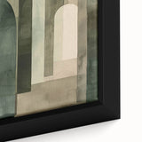 Close-up of framed minimalist abstract wall art featuring soft earth tones and geometric shapes, perfect for modern home decor and artistic spaces.