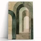 Abstract minimalist wall art on stretched canvas, featuring soft pastel colors and geometric shapes, creating a calming atmosphere in modern decor settings.