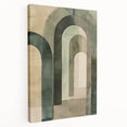 Abstract minimalist wall art in muted tones, displayed on a stretched canvas with a side view, highlighting its sleek design and modern aesthetic. Perfect for contemporary home decor.