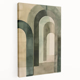 Abstract minimalist wall art in muted tones, displayed on a stretched canvas with a side view, highlighting its sleek design and modern aesthetic. Perfect for contemporary home decor.