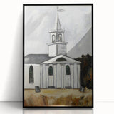 Modern Wall Art: Classic Church Landscape – Elegant Black & White Decor