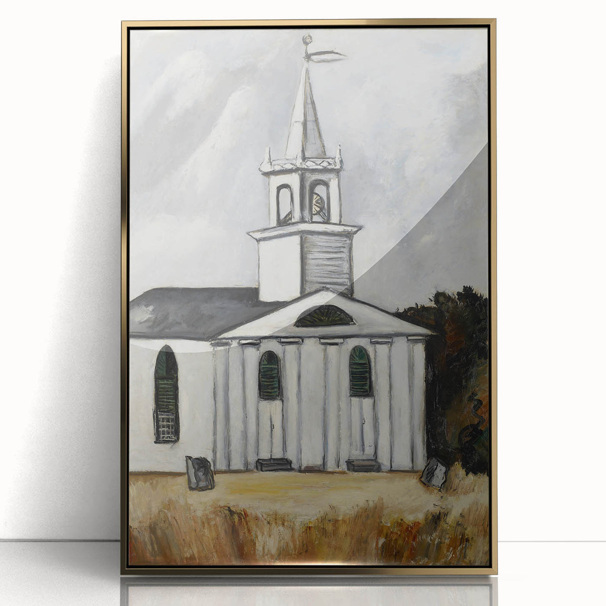 Modern Wall Art: Classic Church Landscape – Elegant Black & White Decor
