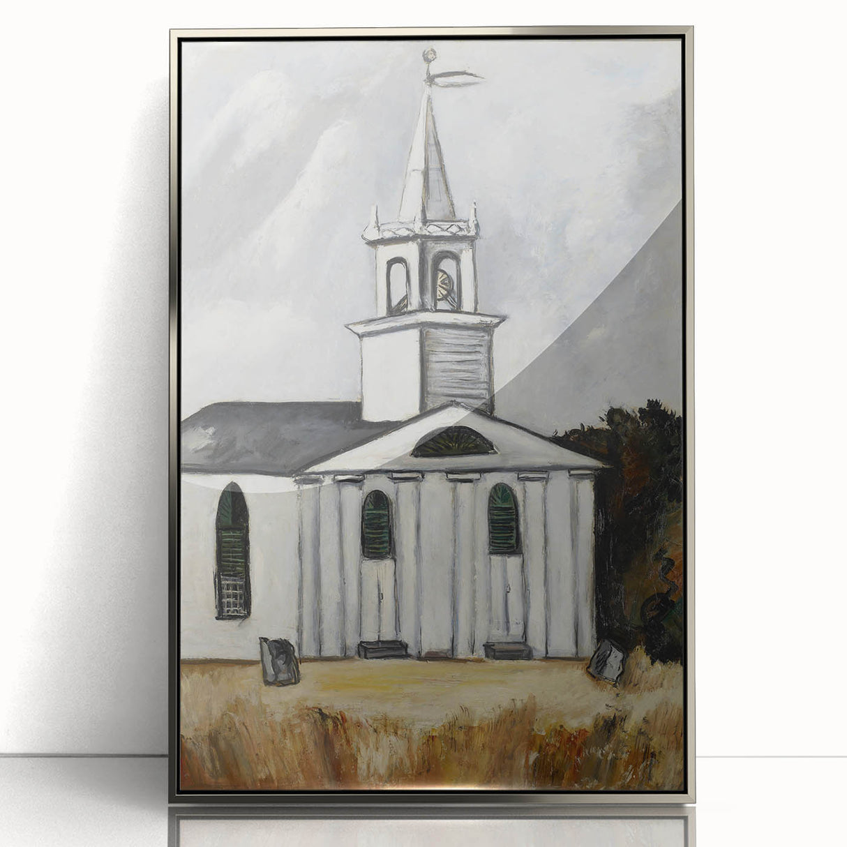 Modern Wall Art: Classic Church Landscape – Elegant Black & White Decor