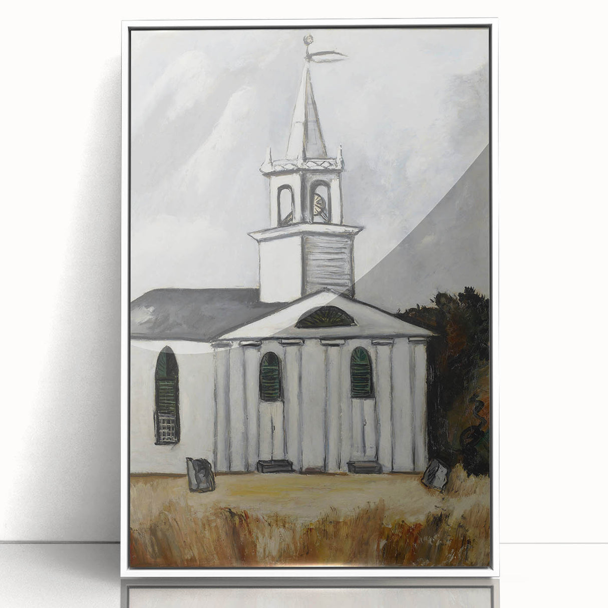 Modern Wall Art: Classic Church Landscape – Elegant Black & White Decor