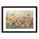 Abstract floral frame design in black with a mat, showcasing vibrant colors and intricate patterns, ideal for modern home decor or art display. The frame highlights the beauty of the artwork while enhancing any interior space.