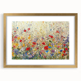 Elegant abstract floral frame with a gold mat, showcasing vibrant colors and intricate designs, perfect for modern home decor or art display.