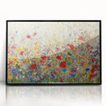 Framed acrylic artwork showcasing an abstract floral design with vibrant colors and intricate patterns, set against a sleek black frame, perfect for modern decor.