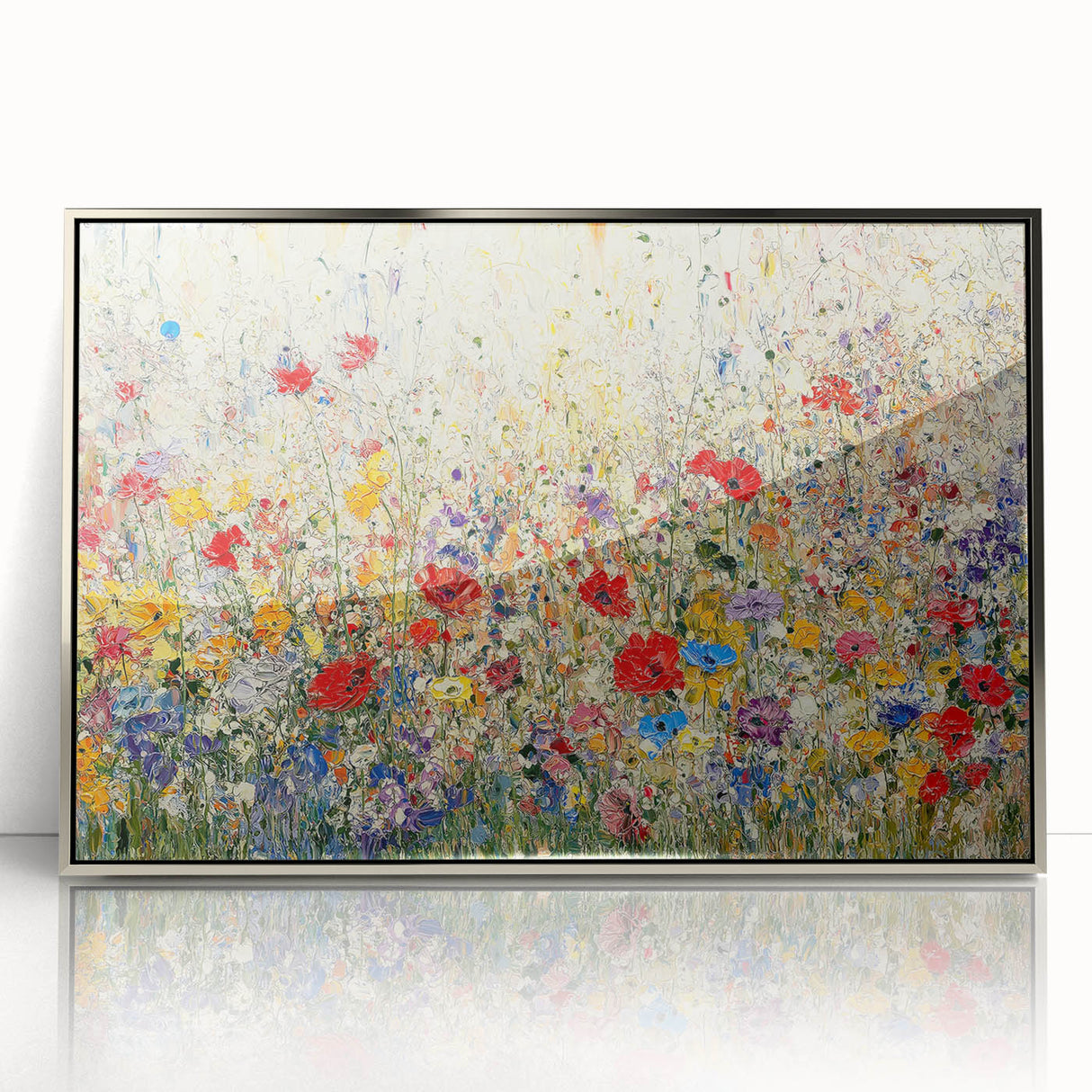 Framed acrylic artwork showcasing an abstract floral design in silver tones, perfect for modern home decor. Ideal for adding a touch of elegance to any room.