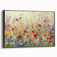 Framed canvas art displaying abstract floral designs with vibrant colors, showcased from a black side view, perfect for modern home decor.