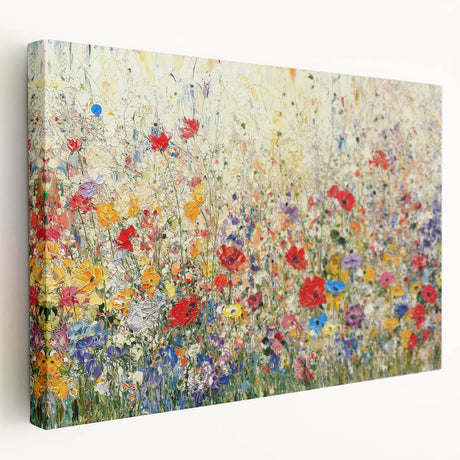 Abstract floral canvas artwork showcasing vibrant colors and intricate patterns, displayed in a side view to highlight its textured surface and depth. Perfect for modern home decor, this design adds a touch of elegance and creativity to any space.
