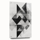 Abstract minimalist wall art print displayed in a side view, featuring acrylic glass with a sleek design and mounted with decorative pins, ideal for modern decor.