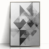 Framed abstract minimalist wall art in silver acrylic showcasing geometric patterns, perfect for modern home decor. Ideal for enhancing any living space.