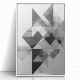 Framed abstract minimalist wall art featuring soft white tones and geometric shapes, displayed from a front view, ideal for modern interior decor.