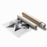 Abstract minimalist wall art print showcasing soft pastel colors and geometric shapes, rolled and ready for display, emphasizing modern home decor aesthetics.