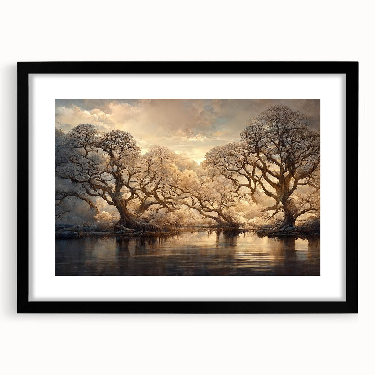 Golden Forest Reflection Wall Art - Modern Landscape Canvas