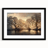 Golden Forest Reflection Wall Art - Modern Landscape Canvas