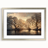 Golden Forest Reflection Wall Art - Modern Landscape Canvas