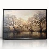 Golden Forest Reflection Wall Art - Modern Landscape Canvas
