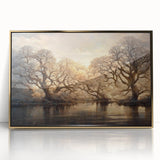 Golden Forest Reflection Wall Art - Modern Landscape Canvas