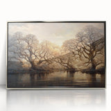 Golden Forest Reflection Wall Art - Modern Landscape Canvas