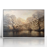 Golden Forest Reflection Wall Art - Modern Landscape Canvas