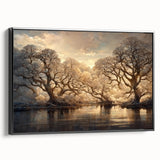 Golden Forest Reflection Wall Art - Modern Landscape Canvas