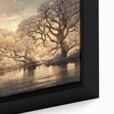Golden Forest Reflection Wall Art - Modern Landscape Canvas