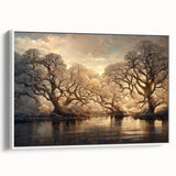 Golden Forest Reflection Wall Art - Modern Landscape Canvas