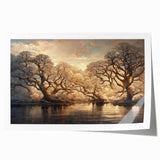 Golden Forest Reflection Wall Art - Modern Landscape Canvas