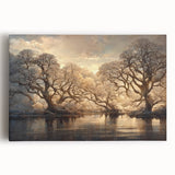 Golden Forest Reflection Wall Art - Modern Landscape Canvas