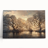Golden Forest Reflection Wall Art - Modern Landscape Canvas