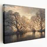 Golden Forest Reflection Wall Art - Modern Landscape Canvas