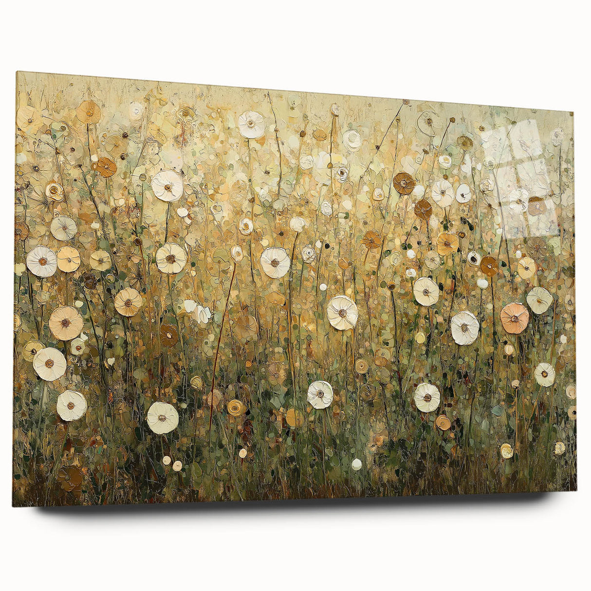 Abstract floral acrylic glass art piece showcasing vibrant colors and intricate designs, viewed from the side without mounting pins, ideal for modern decor.