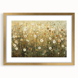 Elegant abstract floral frame with a gold mat, showcasing intricate flower patterns and a modern design, perfect for home decor or art display.