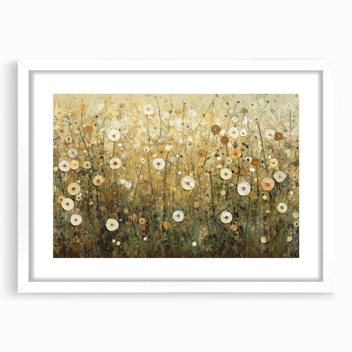 Abstract floral frame design with a white mat, showcasing vibrant colors and intricate patterns, perfect for enhancing modern home decor aesthetics.