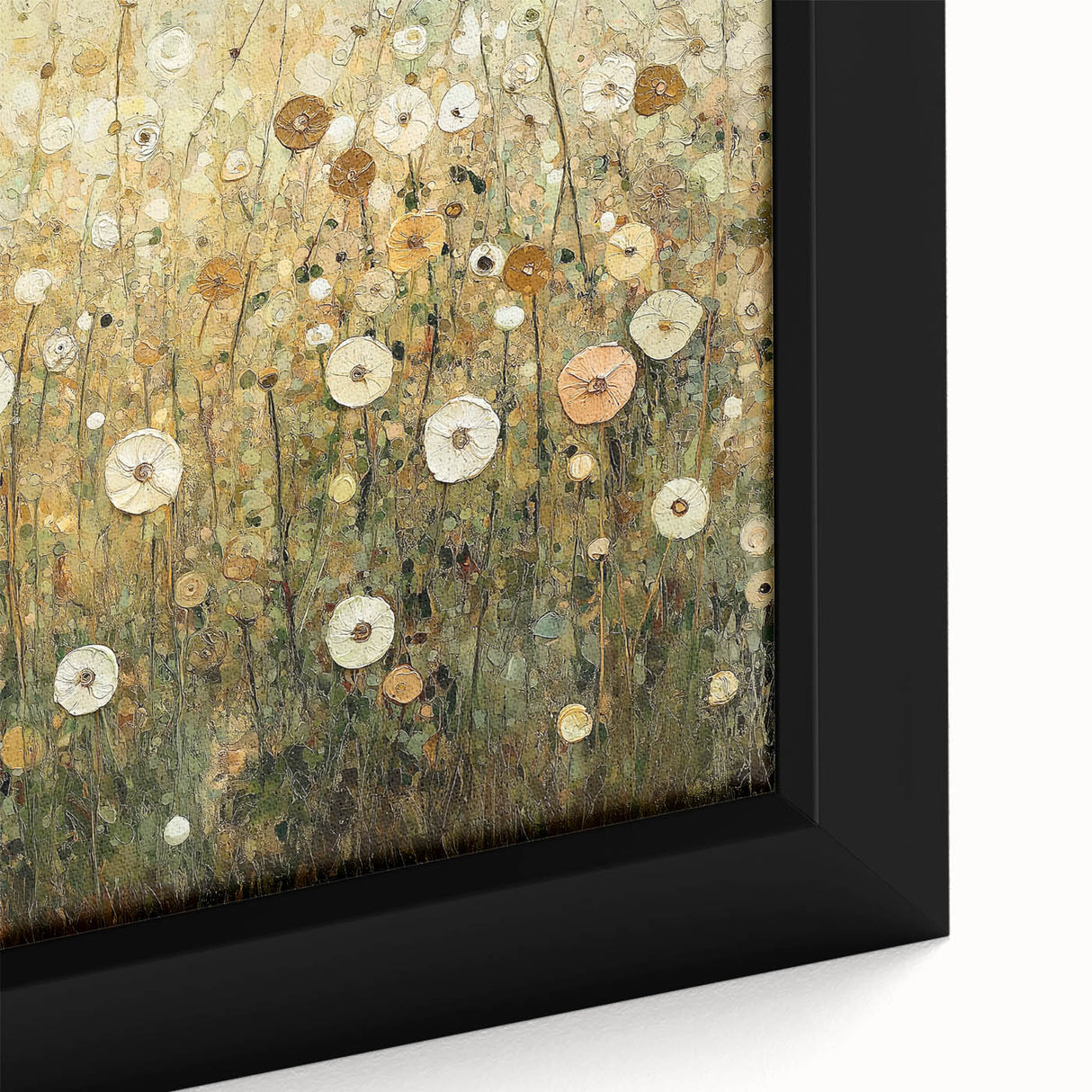 Close-up of a vibrant abstract floral framed canvas artwork, showcasing intricate details and rich colors, perfect for enhancing modern home decor.
