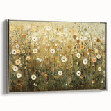 Framed canvas artwork displaying abstract floral designs in vibrant colors, featuring a sleek silver frame, perfect for modern home decor. Ideal for enhancing interior aesthetics and adding a touch of elegance to any space.