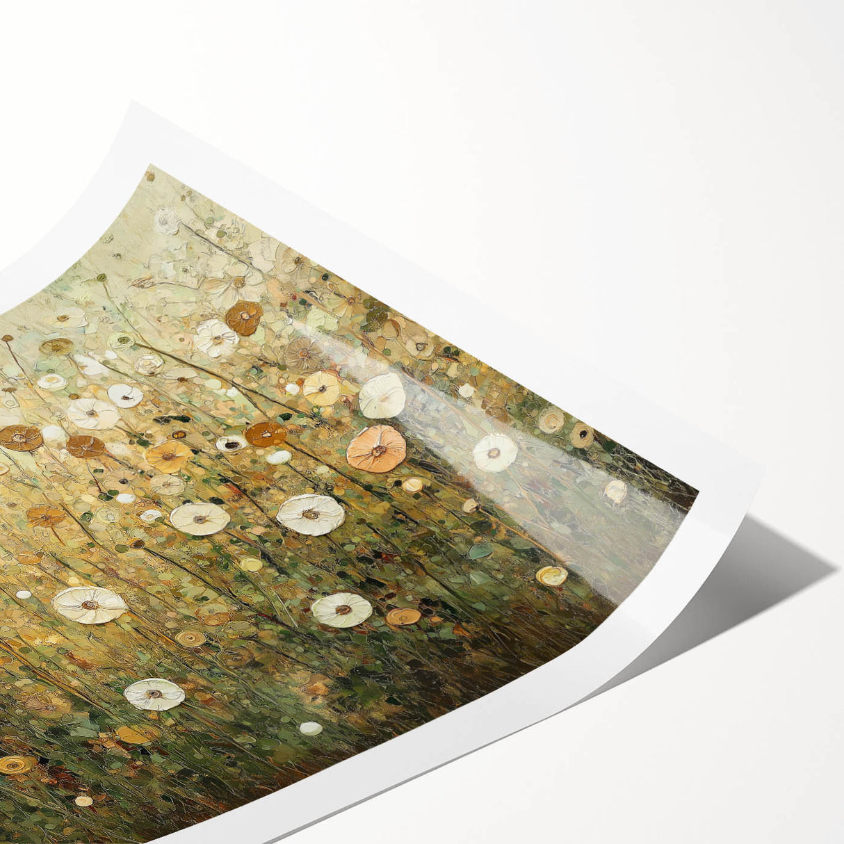 Abstract floral design rolled print showcasing vibrant colors of pink, green, and yellow, elegantly packaged in a protective cardboard tube for safe delivery.