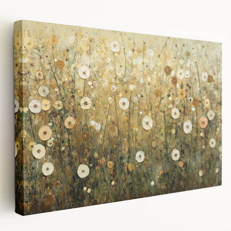 Abstract floral stretched canvas artwork showcasing vibrant colors and intricate patterns, displayed in a side view to highlight its depth and texture. Perfect for home decor enthusiasts seeking modern art pieces that elevate interior aesthetics.