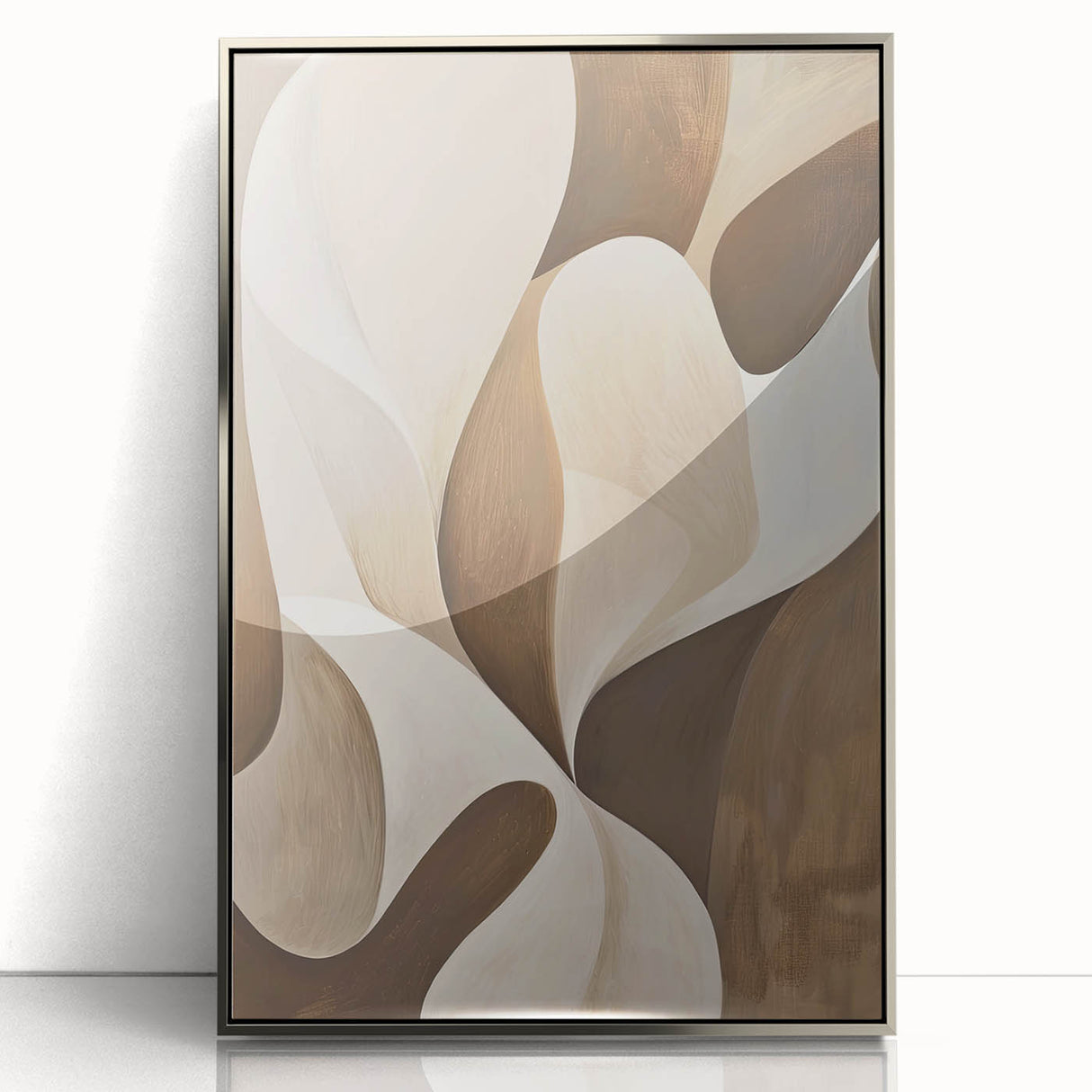 Framed abstract minimalist wall art in silver acrylic, showcasing geometric shapes and a sleek design, perfect for modern home decor accents.
