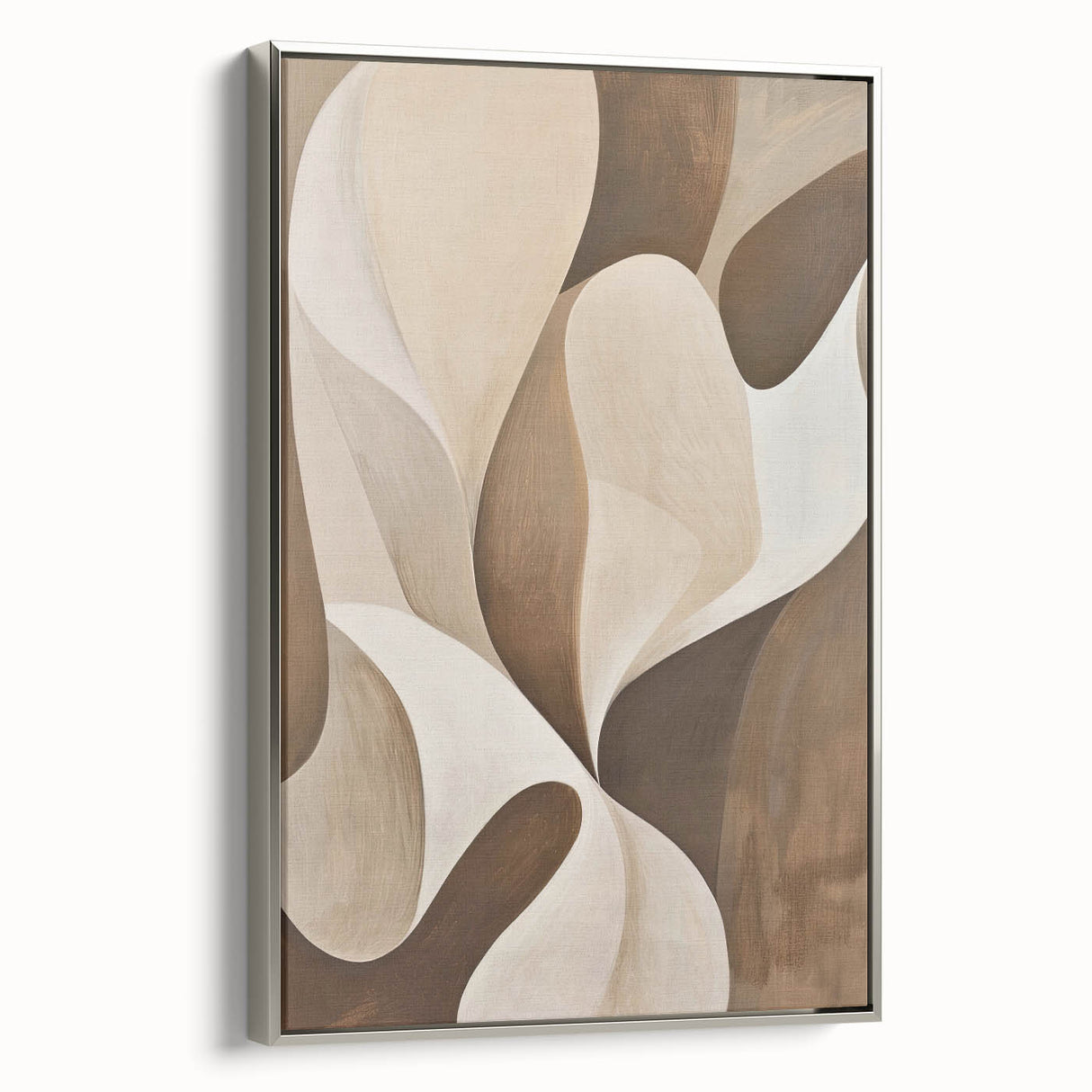 Framed minimalist wall art featuring an abstract design with silver accents, displayed from a side angle against a neutral background, ideal for modern decor.