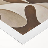 Abstract minimalist wall art on rolled canvas, showcasing soft pastel colors and geometric shapes, elegantly packaged in a protective cardboard tube for shipping.