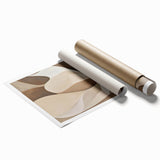 Abstract minimalist wall art print showcasing soft pastel colors and geometric shapes, elegantly rolled for easy framing, perfect for modern home decor.