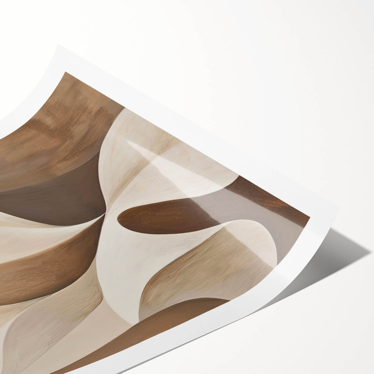 Abstract minimalist wall art print showcasing soft pastel colors and geometric shapes, rolled and ready for display in a contemporary setting. Ideal for modern home decor.