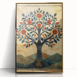 Folk Art Tree Living Room Wall Art - Vintage Botanical Canvas