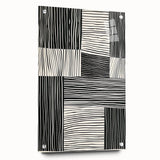 Abstract minimalist wall art displayed in a sleek acrylic frame, showcasing a side view with mounting pins, perfect for modern home decor, emphasizing clean lines and vibrant colors.